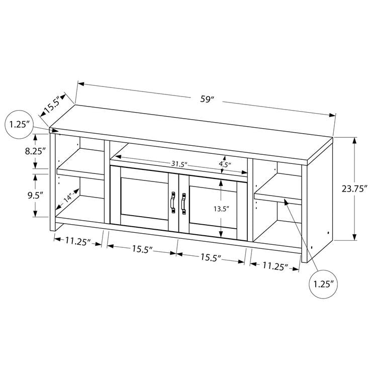 Monarch Specialties I 2744 | Meuble TV - 60" - Imitation bois - Pin d'or-Rivière-du-Loup