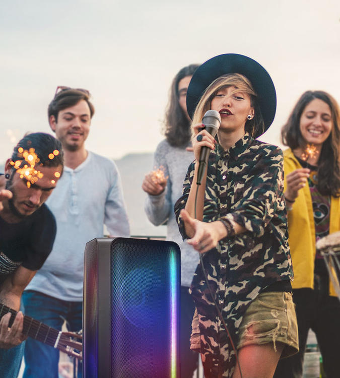 Samsung MX-ST50B | Haut-parleur portable puissant - Tour de son - Bluetooth - 240W - Fonction Karaoké - Lumières à DEL - Connexion Bluetooth multiple - Noir-SONXPLUS Rivière-du-Loup