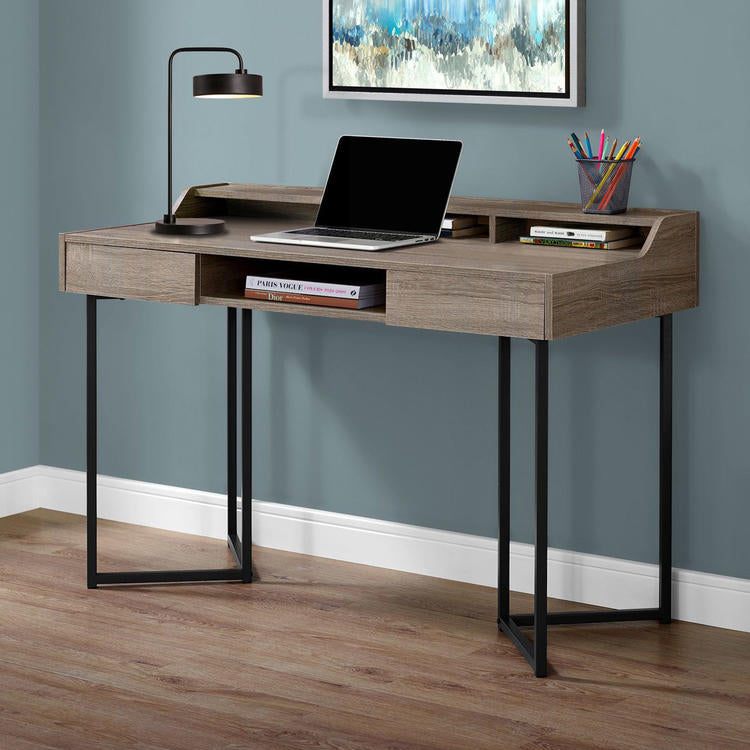 Monarch Specialties I 7360 | Meuble d'ordinateur - 48" - Avec tiroirs - Métal noir - Taupe foncé-SONXPLUS Rivière-du-Loup