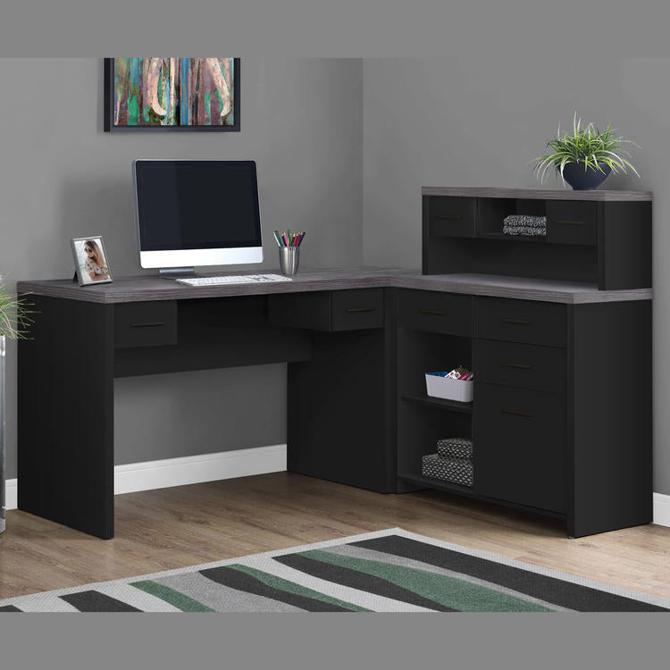 Monarch Specialties I 7430 | Meuble d'ordinateur - En coin - Conception en L - Orientation gauche ou droite - Avec tiroirs - Dessus gris - Noir-SONXPLUS Rivière-du-Loup
