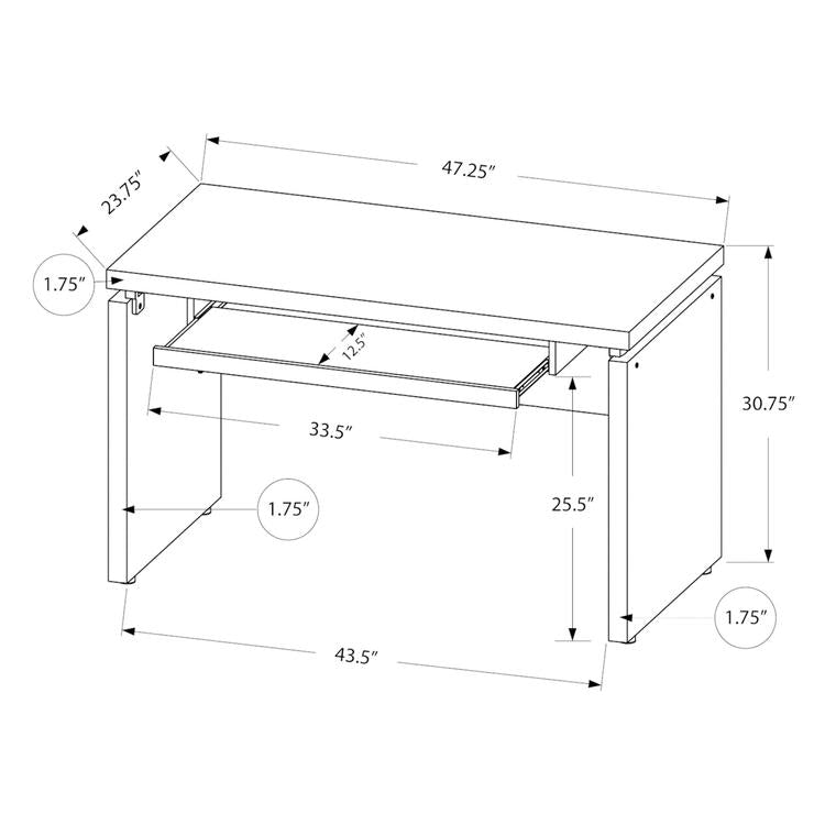 Monarch Specialties I 7439 | Meuble d'ordinateur - Compact - Grand plateau de clavier - Dessus gris - Noir-Rivière-du-Loup