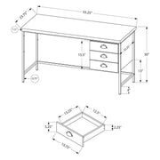 Monarch Specialties I 7485 | Meuble d'ordinateur - 55" - Spacieux dessus - 3 tiroirs - Base en Métal noir - Fini imitation de bois brun-Rivière-du-Loup