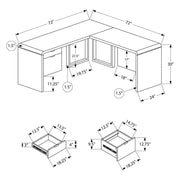 Monarch Specialties I 7582 | Meuble d'ordinateur - 70" - En coin - Conception en L - Configuration réversible - Avec tiroirs - Fini blanc lustré-Rivière-du-Loup