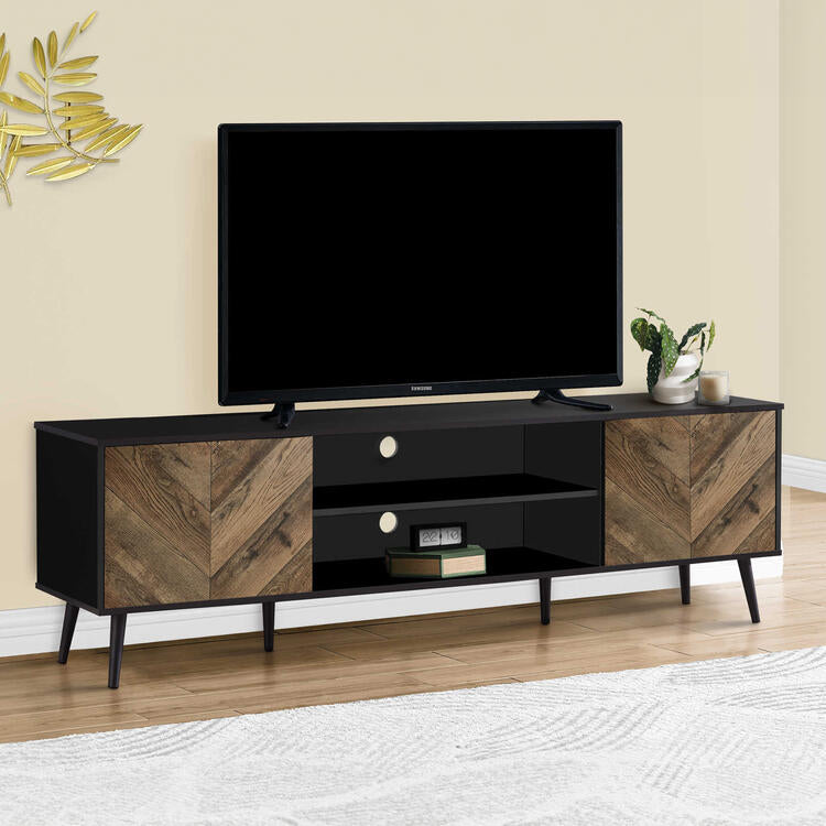 Monarch Specialties I 2781 | Meuble pour téléviseur 72'' - Base noir - Avec 2 portes simili-bois-SONXPLUS Rivière-du-Loup