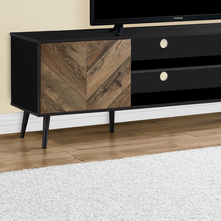 Monarch Specialties I 2781 | Meuble pour téléviseur 72'' - Base noir - Avec 2 portes simili-bois-SONXPLUS Rivière-du-Loup