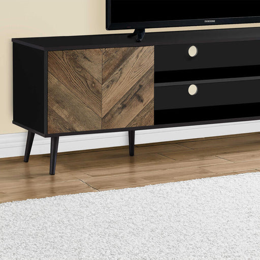 Monarch Specialties I 2781 | Meuble pour téléviseur 72'' - Base noir - Avec 2 portes simili-bois-SONXPLUS Rivière-du-Loup
