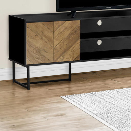 Monarch Specialties I 2752 | Meuble pour téléviseur 72'' - Base de métal noir - Avec 2 portes simili-bois-SONXPLUS Rivière-du-Loup