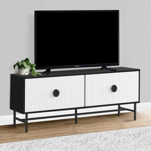Monarch Specialties I 2732 | Meuble pour téléviseur 60'' - Base de métal noir - 2 portes blanches-SONXPLUS Rivière-du-Loup