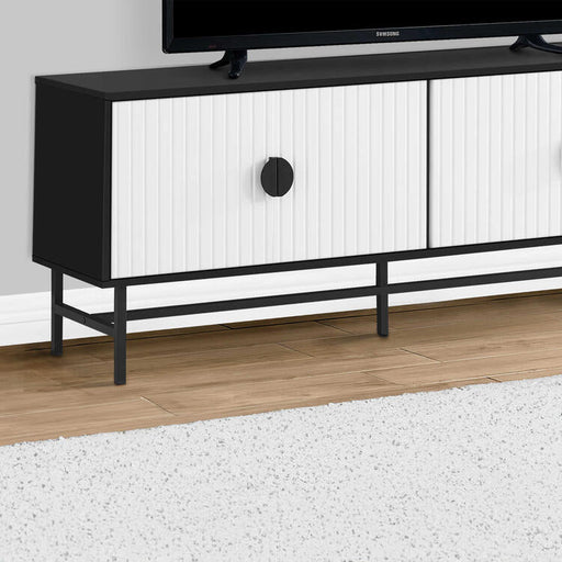 Monarch Specialties I 2732 | Meuble pour téléviseur 60'' - Base de métal noir - 2 portes blanches-SONXPLUS Rivière-du-Loup
