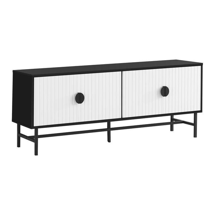 Monarch Specialties I 2732 | Meuble pour téléviseur 60'' - Base de métal noir - 2 portes blanches-SONXPLUS Rivière-du-Loup