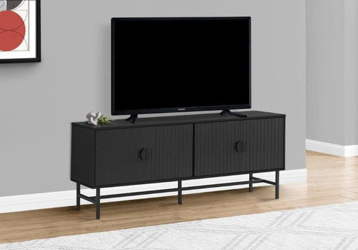 Monarch Specialties I 2732 | Meuble pour téléviseur 60'' - Base de métal noir - 2 portes noires-SONXPLUS Rivière-du-Loup