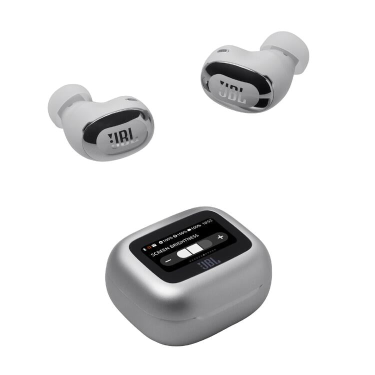 JBL Live Buds 3 | Écouteurs intra-auriculaires - Écran tactile LED 1,45" - Bluetooth - Argent-SONXPLUS Rivière-du-Loup