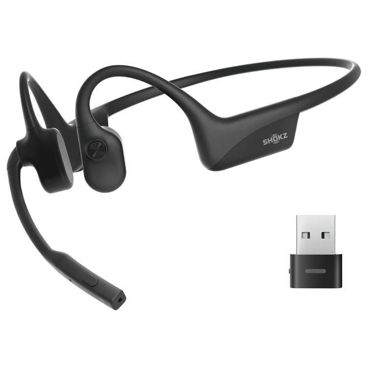 SHOKZ OpenComm2 USB-A | Écouteurs à conduction osseuse - Bluetooth - Adaptateur USB-A - Microphone - Noir-SONXPLUS Rivière-du-Loup