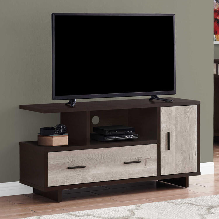 Monarch Specialties I2805 | Meuble TV - 48" - 1 Tiroir - 1 Armoire - Espresso/Taupe-SONXPLUS Rivière-du-Loup