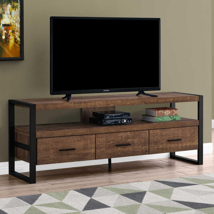 Monarch Specialties I2820 | Meuble TV - 60" - 3 Tiroirs - Brun foncé-SONXPLUS Rivière-du-Loup