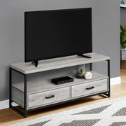 Monarch Specialties I 2871 | Meuble TV - 48" - 2 Tiroirs de rangement - Métal noir - Imitation bois Gris-SONXPLUS Rivière-du-Loup