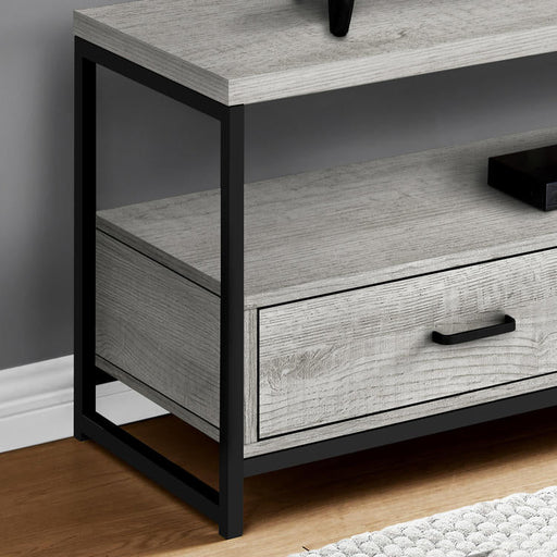 Monarch Specialties I 2871 | Meuble TV - 48" - 2 Tiroirs de rangement - Métal noir - Imitation bois Gris-Rivière-du-Loup