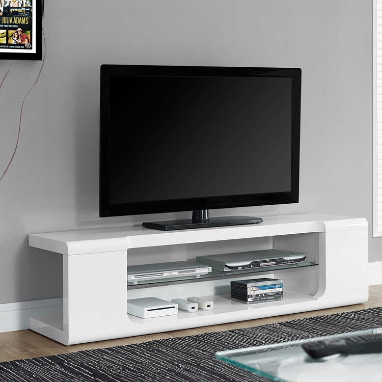 Monarch Specialties I3535 | Meuble TV - 60" - 1 Tablette en verre - Blanc-SONXPLUS Rivière-du-Loup