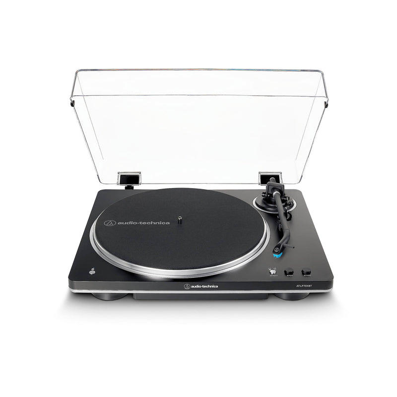 Audio-Technica AT-LP70XBTBS | Table tournante Stéréo - Sans fil - Bluetooth - Entraînement par courroie - Entièrement automatique - Noir/Argent | 01 | Sonxplus Rivière-du-Loup